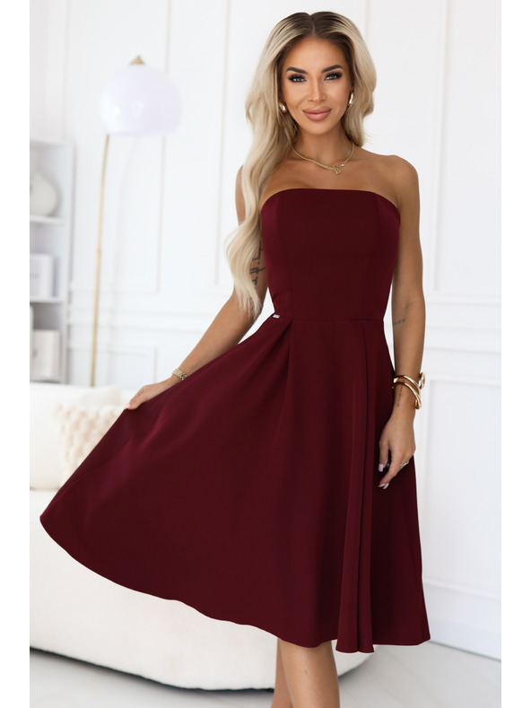 numoco VIVIENNE Korzetne proširene midi haljine za posebne prilike - vinsko crvena