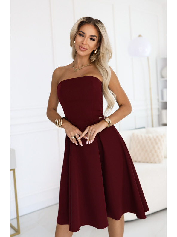 numoco VIVIENNE Korzetne proširene midi haljine za posebne prilike - vinsko crvena