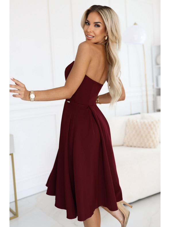 numoco VIVIENNE Korzetne proširene midi haljine za posebne prilike - vinsko crvena
