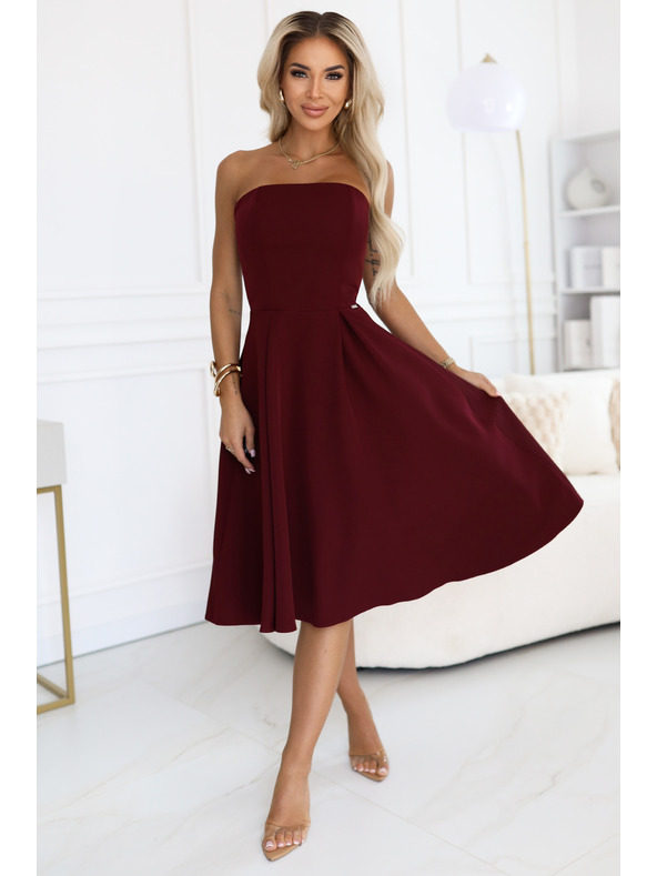 numoco VIVIENNE Korzetne proširene midi haljine za posebne prilike - vinsko crvena