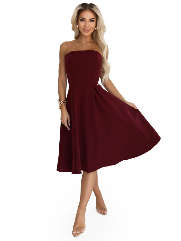 numoco VIVIENNE Korzetne proširene midi haljine za posebne prilike - vinsko crvena