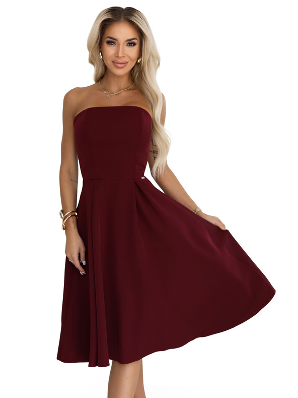 numoco VIVIENNE Korzetne proširene midi haljine za posebne prilike - vinsko crvena