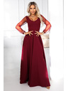numoco LORETTA jedinstvene duge haljine s tiuleskim rukavima i izrezom - vinsko crvena