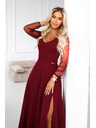 numoco LORETTA jedinstvene duge haljine s tiuleskim rukavima i izrezom - vinsko crvena
