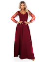 numoco LORETTA jedinstvene duge haljine s tiuleskim rukavima i izrezom - vinsko crvena