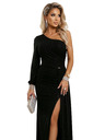numoco Šljokičaste maxi haljine na jedno rame s asimetričnim rukavima i prorezom - crne