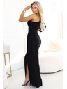 numoco Šljokičaste maxi haljine na jedno rame s asimetričnim rukavima i prorezom - crne