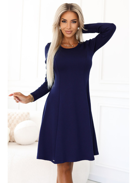 numoco Udobne trapezaste haljine s dugim rukavom - tamno plave