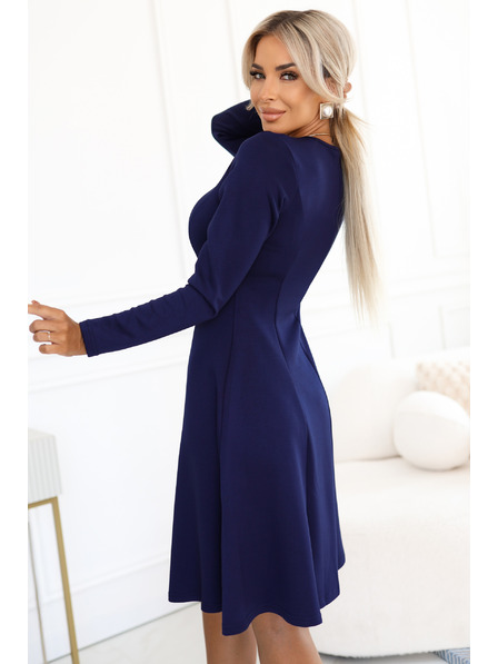 numoco Udobne trapezaste haljine s dugim rukavom - tamno plave