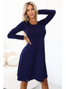 numoco Udobne trapezaste haljine s dugim rukavom - tamno plave