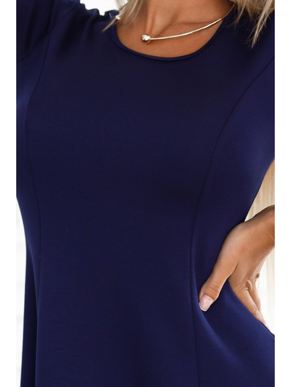 numoco Udobne trapezaste haljine s dugim rukavom - tamno plave