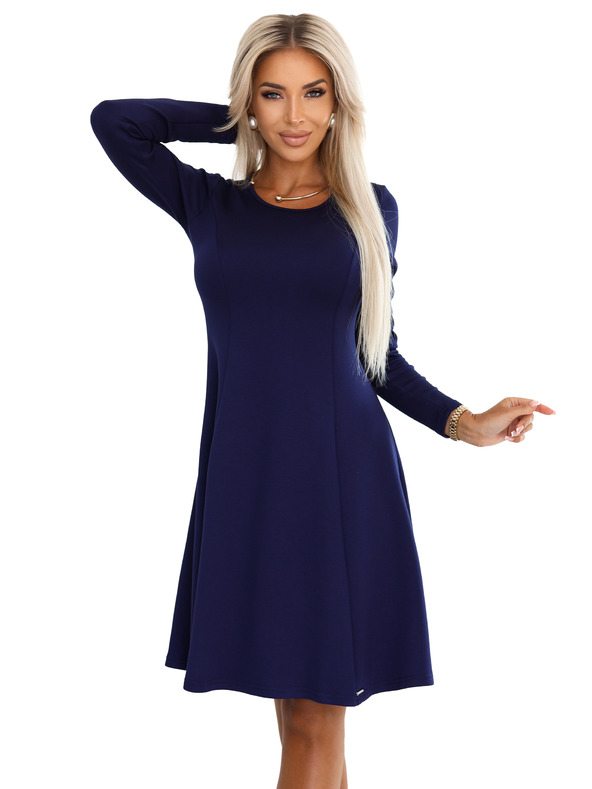 numoco Udobne trapezaste haljine s dugim rukavom - tamno plave
