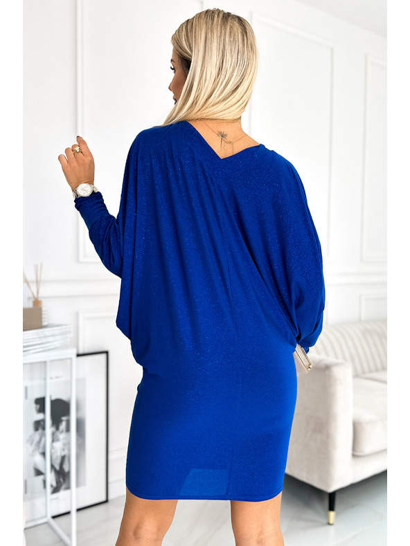 numoco Šišmiš haljina s izrezom - plava boja sa šljokicama