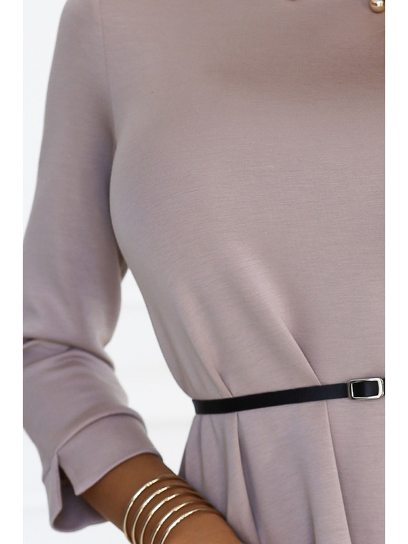 numoco Klasične trapezaste haljine s crnim pojasom - bež