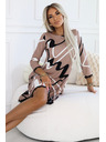 numoco Trapezaste pletene haljine s čipkom - bež s crno-bijelim uzorkom