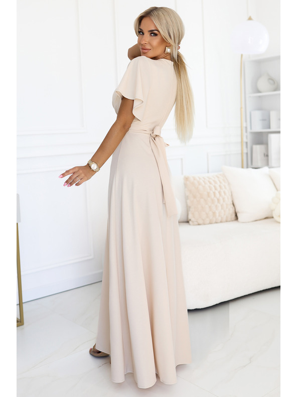 numoco JENNIFER duge haljine s prorezom na nogavici, rukavima i izrezom - bež
