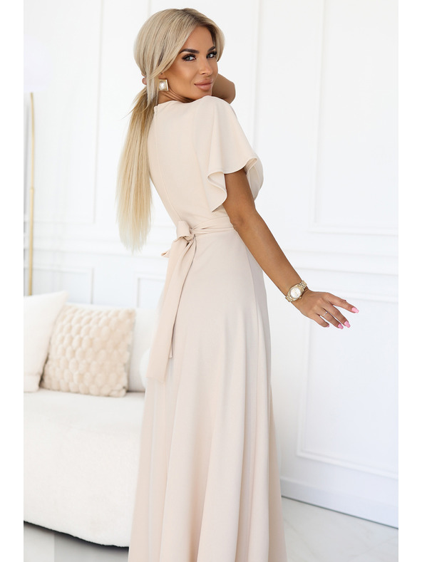 numoco JENNIFER duge haljine s prorezom na nogavici, rukavima i izrezom - bež