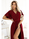 numoco JENNIFER duge haljine s prorezom na nogavicama, rukavu i dekolteom - boja vina