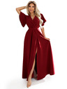 numoco JENNIFER duge haljine s prorezom na nogavicama, rukavu i dekolteom - boja vina