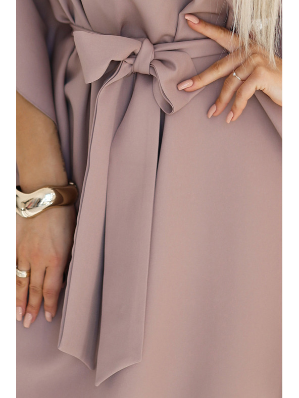 numoco SOFIA Leptir haljine s vezivanjem u struku - MOCHA MOUSSE