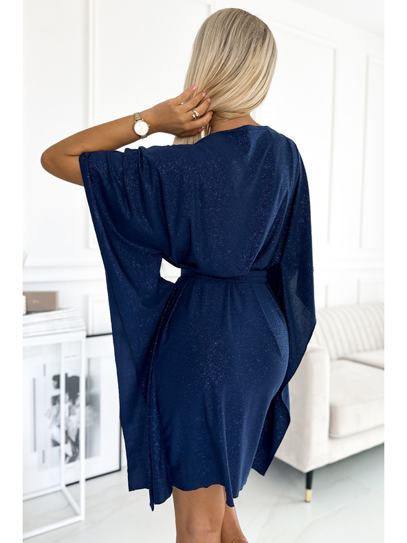 numoco SOFIA Leptir haljine s vezivanjem u struku - tamno plava sa šljokicama