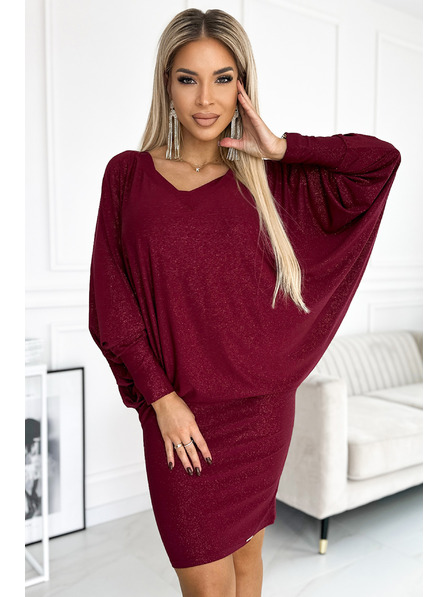 numoco Šišmiš haljine s dekolteom - boja vina sa šljokicama