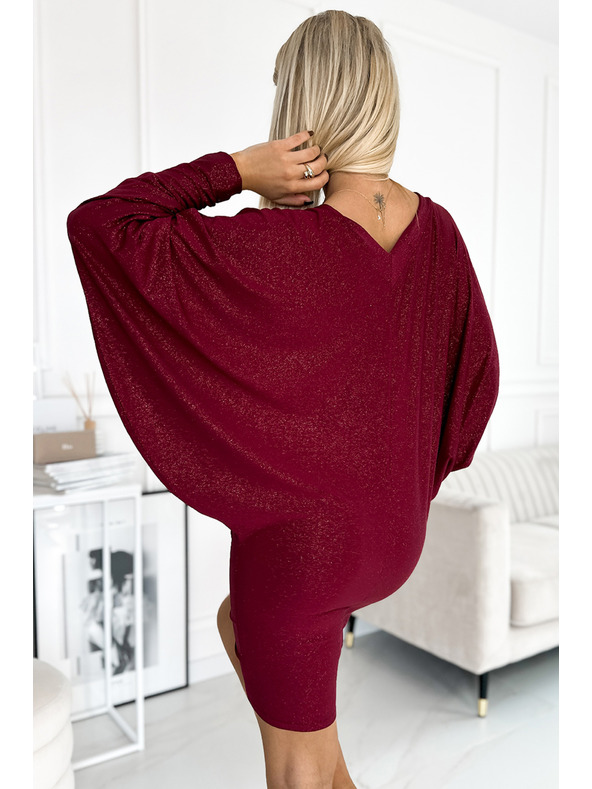 numoco Šišmiš haljine s dekolteom - boja vina sa šljokicama