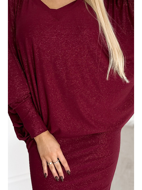 numoco Šišmiš haljine s dekolteom - boja vina sa šljokicama