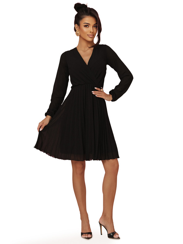 numoco ISABELLE Poljske naborane haljine s dugim rukavima i dekolteom - crne