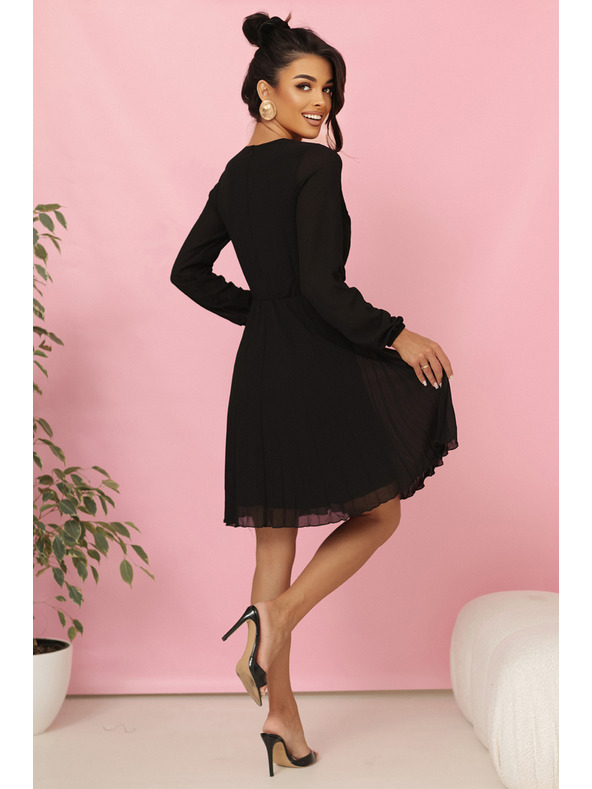 numoco ISABELLE Poljske naborane haljine s dugim rukavima i dekolteom - crne
