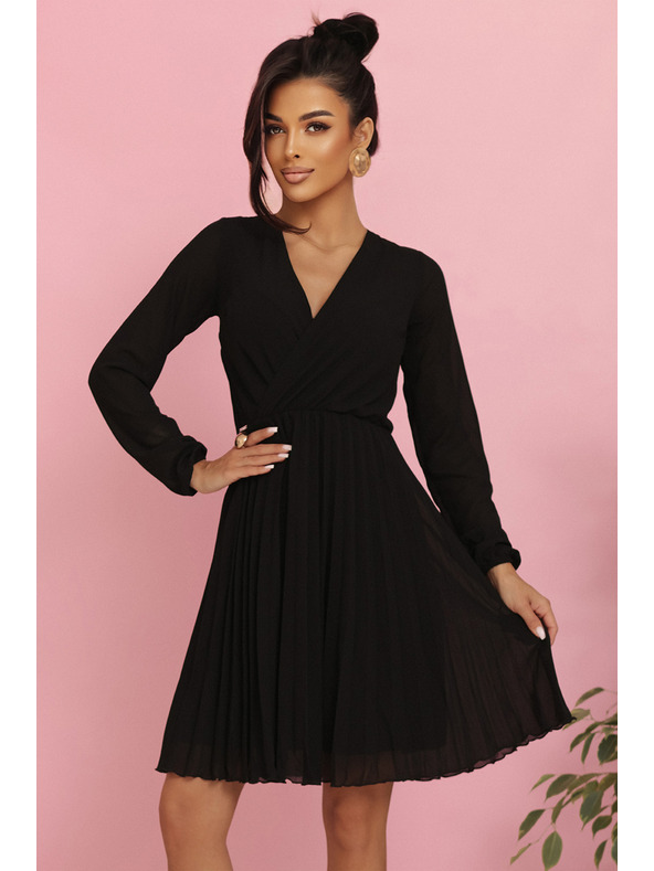 numoco ISABELLE Poljske naborane haljine s dugim rukavima i dekolteom - crne