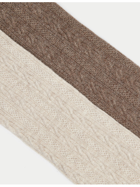 Marks & Spencer Set 2 kom pletenih čarapa s pletenicama i visokim udjelom pamuka (2-14 godina) Marks & Spencer krem