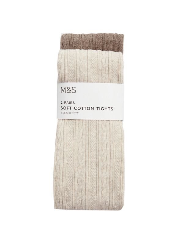 Marks & Spencer Set 2 kom pletenih čarapa s pletenicama i visokim udjelom pamuka (2-14 godina) Marks & Spencer krem