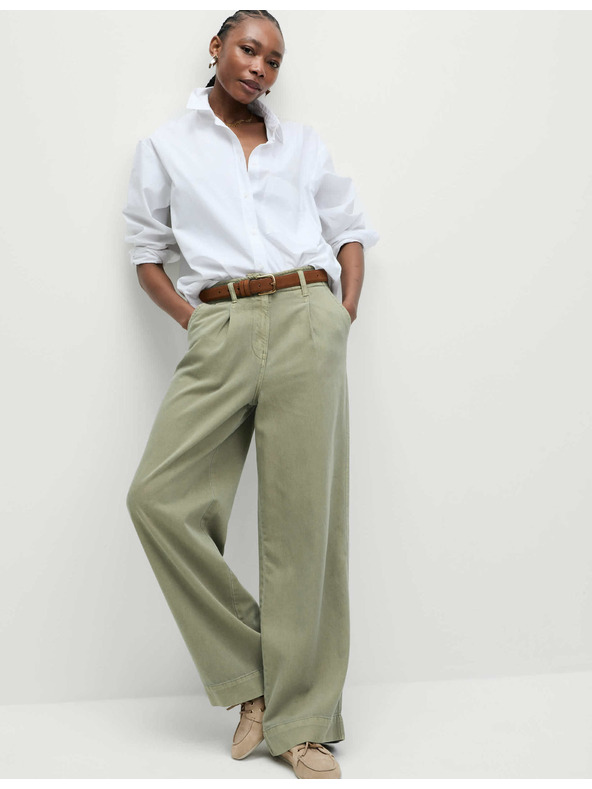 Marks & Spencer Nabrane hlače širokih nogavica s visokim udjelom pamuka Marks & Spencer smeđa