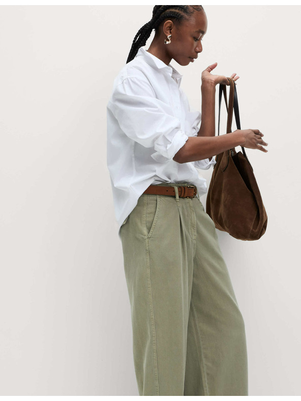 Marks & Spencer Nabrane hlače širokih nogavica s visokim udjelom pamuka Marks & Spencer smeđa