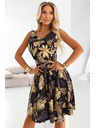 numoco Crne midi haljine s elegantnim gornjim dijelom i proširenim donjim dijelom - zlatni listovi