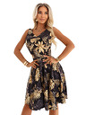 numoco Crne midi haljine s elegantnim gornjim dijelom i proširenim donjim dijelom - zlatni listovi