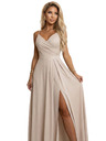 numoco CHIARA Maxi haljina na bretele, s preklopnim izrezom i prorezom na nozi - šampanjsko bež s šljokicama