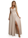 numoco CHIARA Maxi haljina na bretele, s preklopnim izrezom i prorezom na nozi - šampanjsko bež s šljokicama