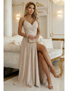 numoco CHIARA Maxi haljina na bretele, s preklopnim izrezom i prorezom na nozi - šampanjsko bež s šljokicama