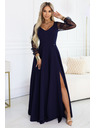 numoco LORETTA jedinstvene duge haljine s til rukavima i dekolteom - tamno plava