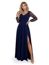 numoco LORETTA jedinstvene duge haljine s til rukavima i dekolteom - tamno plava