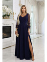 numoco LORETTA jedinstvene duge haljine s til rukavima i dekolteom - tamno plava