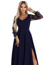 numoco LORETTA jedinstvene duge haljine s til rukavima i dekolteom - tamno plava