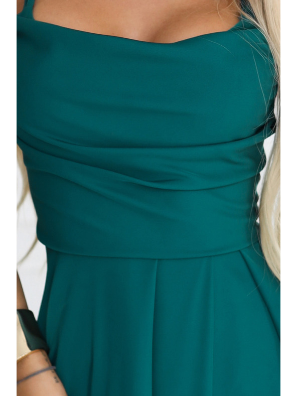 numoco Maksi haljina na bretele s korzet vezicama na leđima i prorezom - bočano zelena