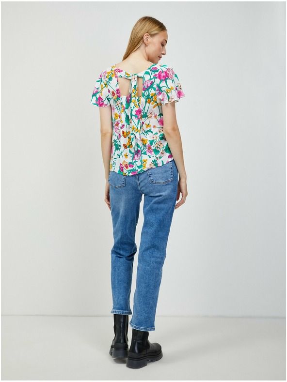 Orsay Zeleno-bijela bluza cvjetnog uzorka s vezanjem na leđima ORSAY