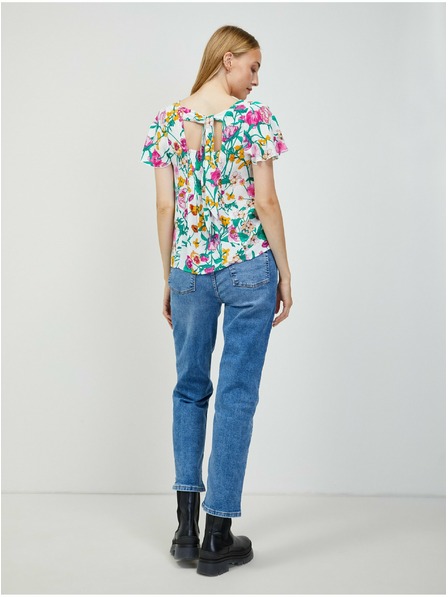 Orsay Zeleno-bijela bluza cvjetnog uzorka s vezanjem na leđima ORSAY