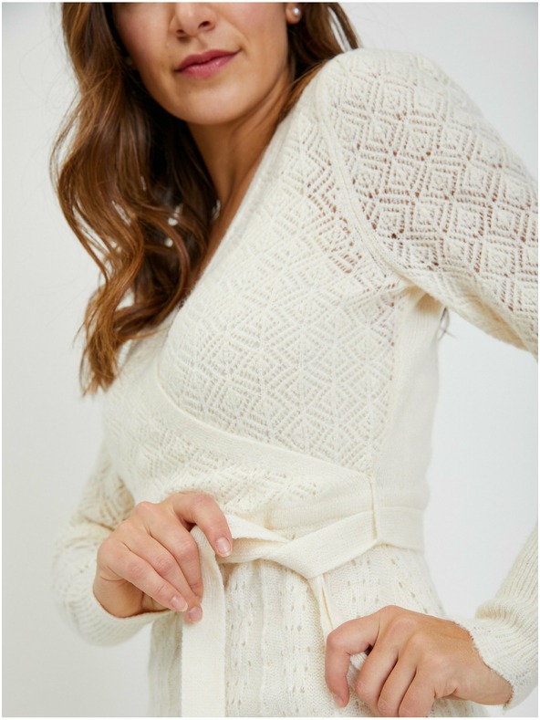 Orsay Krem ženska rupičasta pletena haljina na vezanje ORSAY