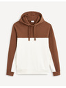 Celio Smeđe-bijeli muški pamučni sweatshirt s kapuljačom Celio Debiding