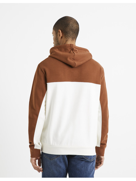 Celio Smeđe-bijeli muški pamučni sweatshirt s kapuljačom Celio Debiding
